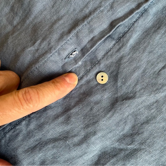 Sigrid Olsen Blue Long Linen Lagenlook Top Button Down Shirt Medium Pockets - Picture 11 of 14